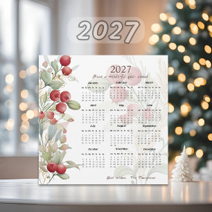 Rode Bessen Groene Elegante 2027 Agenda Kaart