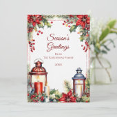 Rode bessen, Holly & Candles Kerst Kaart (Staand voorkant)