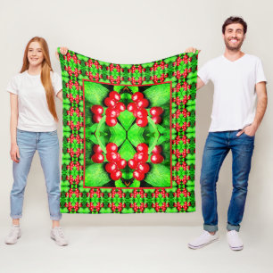 Rode bessen met regendruppels Natuur Kunst Patroon Fleece Deken