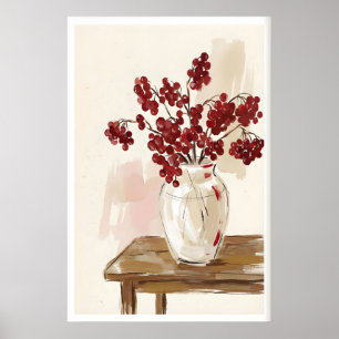 Rode Bessen Stilleven Print Schilderachtige Takken