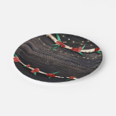 Rode bessen takken & lichten Rustic vakantiefeest Papieren Bordje (Gekanteld)