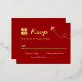 Rode bestemmingshuwelijk dubbele geluk RSVP Folie Uitnodiging Briefkaart (Voorkant / Achterkant)