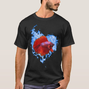 Rode Betta Vis In Blauwe Vlam Harten T-shirt