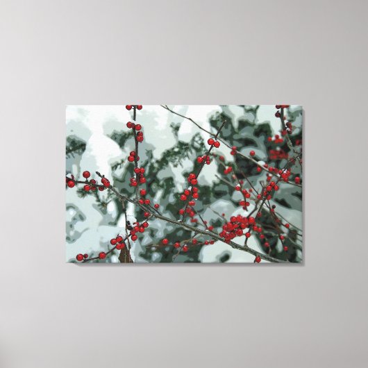 Rode Bevroren Bessen Winter Stretched Canvas Art (Voorkant)