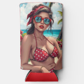 Rode bikini, zonnebril en bandana vrouw (Voorkant)