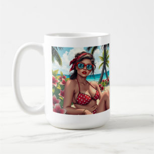 Rode bikini, zonnebril en bandana vrouw koffiemok