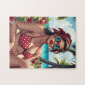 Rode bikini, zonnebril en bandana vrouw legpuzzel (Horizontaal)