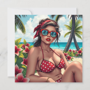 Rode bikini, zonnebril en Bandana Woman Blank