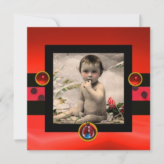 RODE BLACK WHITE LADYBUG Monogram fotosjabloon Kaart (Voorkant)