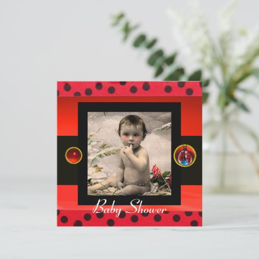 RODE BLACK WHITE LADYBUG Monogram fotosjabloon Kaart (Staand voorkant)