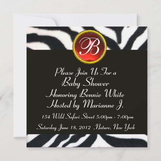 RODE BLACK WHITE ZEBRA FUR Monogram Foto Sjabloon Kaart (Achterkant)