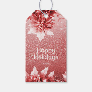 Rode Bladeren Kerstvakantie Cadeaulabel