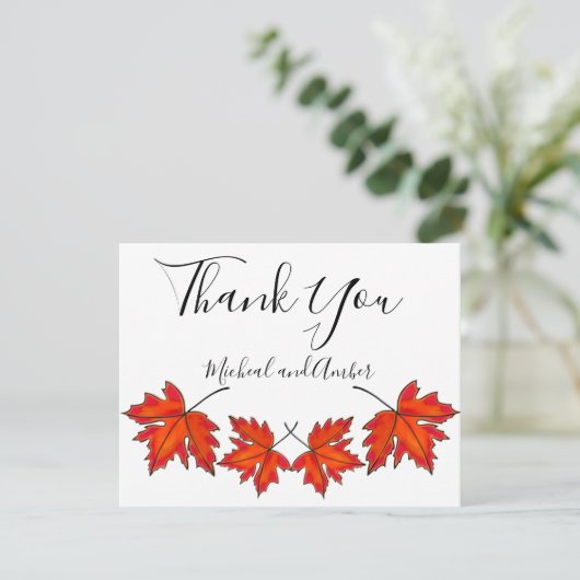 Rode bladeren, mazelbladeren, herfstkleuren bedankkaart (Staand voorkant)
