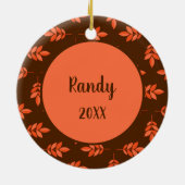 Rode bladeren, naam bruin keramisch ornament (Achterkant)