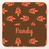 Rode bladeren, naam bruin vierkante kartonnen onderzetter (Voorkant)