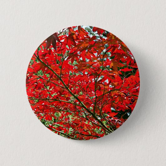 Rode bladeren ronde button 5,7 cm (Voorkant)