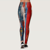 Rode Blauw Wit Gekleurde Verticale Abstracte Strip Leggings (Achterkant)