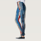 Rode Blauw Wit Gekleurde Verticale Abstracte Strip Leggings (Links)