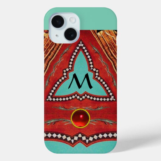 RODE BLAUWE ABSTRACTE GEOMETRISCHE DRIEHOEK MONOGR Case-Mate iPhone CASE (Achterkant)
