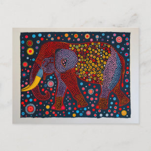 Rode Blauwe Abstracte Olifant met bloem Stippen Feestdagenkaart