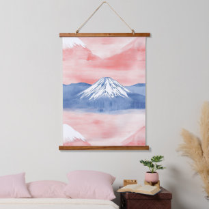 Rode Blauwe Berg Zonsondergang Aquarel Schilderij Hangend Wandkleed