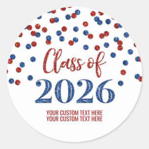 Rode Blauwe Confetti Afstudeerfeest 2026 Ronde Sticker