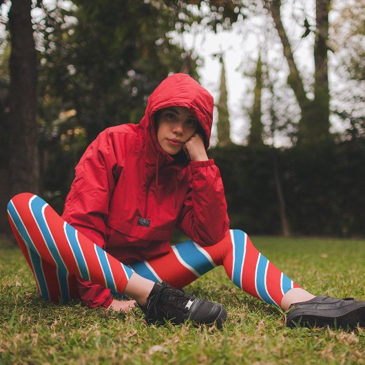 Rode blauwe diagonale strepen leggings