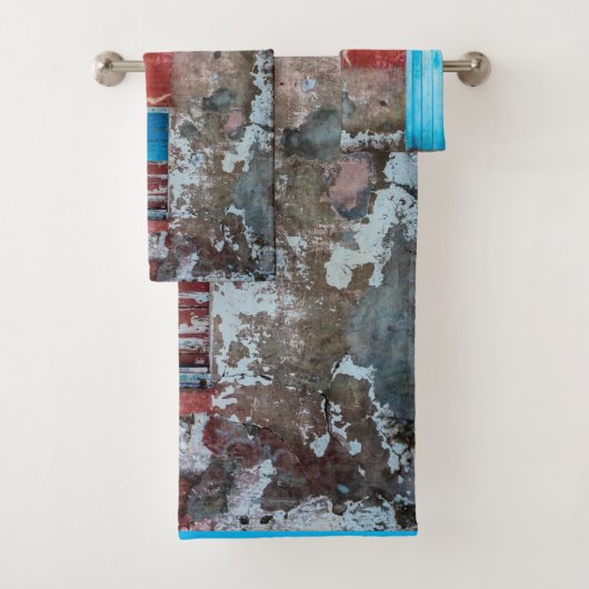 Rode, blauwe en grijze wand, deur en raam bad handdoek (Insitu)