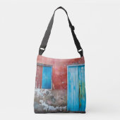 Rode, blauwe en grijze wand, deur en raam crossbody tas (Voorkant)