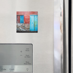Rode, blauwe en grijze wand, deur en raam magneet