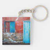 Rode, blauwe en grijze wand, deur en raam sleutelhanger (Achterkant)