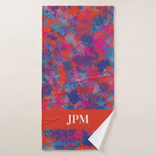 Rode, blauwe en roze druppels Abstract Badhanddoek