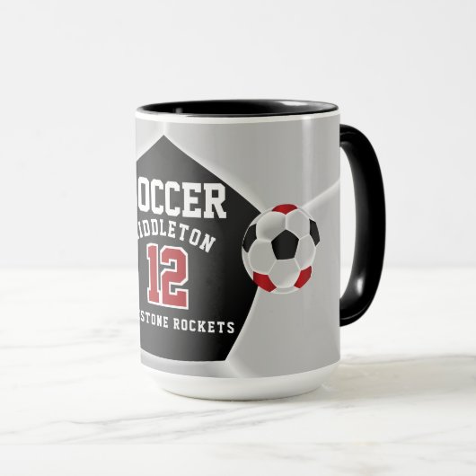 Rode, blauwe en witte ⚽ sport mok (Voorkant rechts)