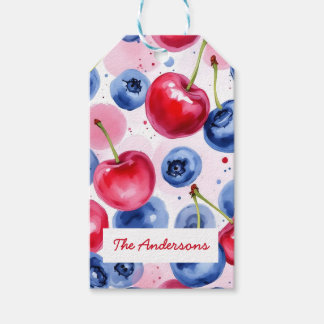 Rode Blauwe Fruit Cherry Berry Patroon Cadeaulabel