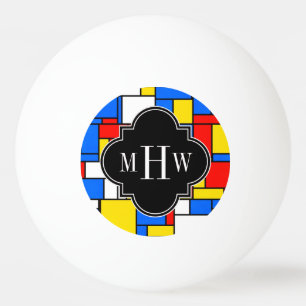 Rode Blauwe Gele Mondrian Blk Quatrefoil 3 Pingpongballen