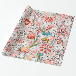 RODE BLAUWE GELE WILDE BLOEMEN TULPEN,BLADEREN FLO CADEAUPAPIER
