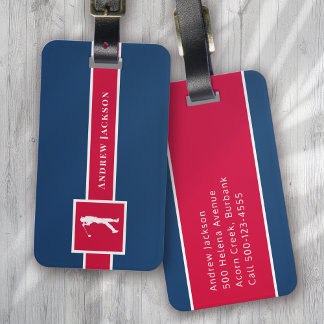 Rode Blauwe Gepersonaliseerde Monogram Golfer Bagagelabel