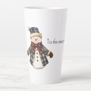 Rode Blauwe Geruite Kerstsneeuwman Latte Mok