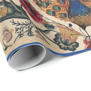 RODE BLAUWE GLOEISTROMEN EN PEACOCK Antiek Florenz Cadeaupapier