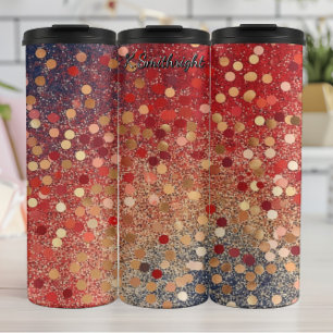 Rode Blauwe Gouden Glitter Stippen Thermosbeker