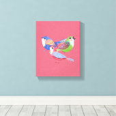 Rode Blauwe Groene Vogels Folk Art Canvasprint Canvas Afdruk (Insitu (Houten vloer))