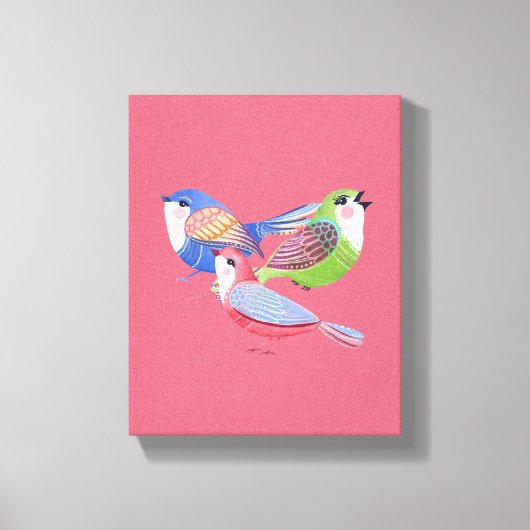 Rode Blauwe Groene Vogels Folk Art Canvasprint Canvas Afdruk (Voorkant)