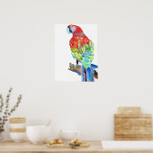 Rode Blauwe Macaw Parrots Parrot Waterverf Poster (Keuken)
