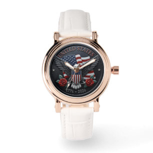 Rode & Blauwe Metallic Textuur USA Semiquincentenn Horloge