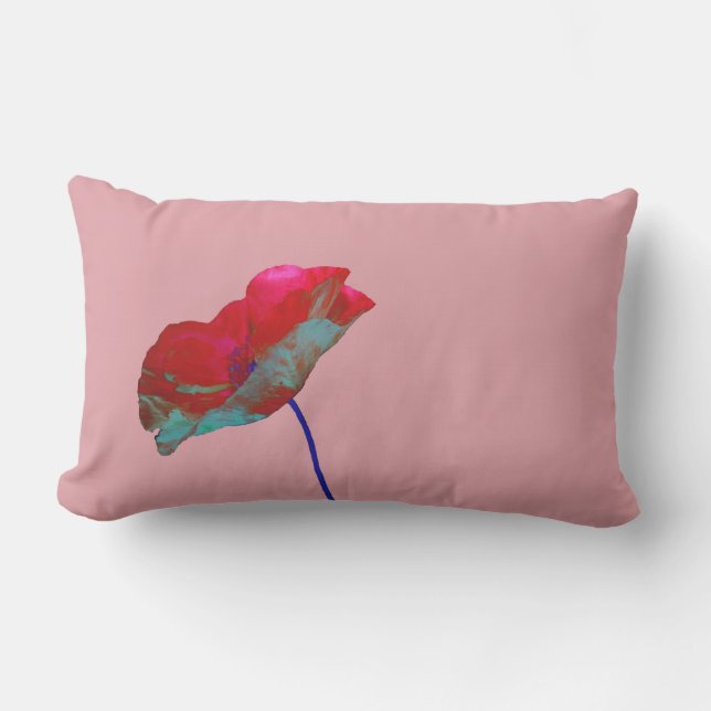 Rode blauwe papaver op roze buitenkussen (Voorkant)