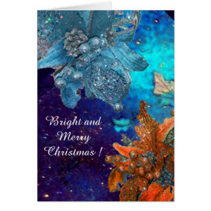 RODE BLAUWE POINSETTIAS, XMAS STARS IN SILVER SPAR