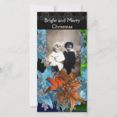 RODE BLAUWE POINSSETTIA'S, KERSTSTERREN IN GLITTER FEESTDAGENKAART (Voorkant)