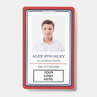 Rode Blauwe Rand Naam Titel Logo Foto ID Badge