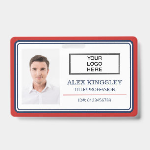 Rode Blauwe Rand Naam Titel Logo Foto ID Badge