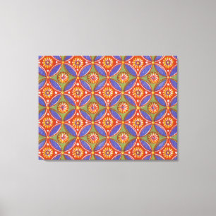 Rode Blauwe Rustieke Kleurrijke Cirkel Egypte Kuns Canvas Afdruk